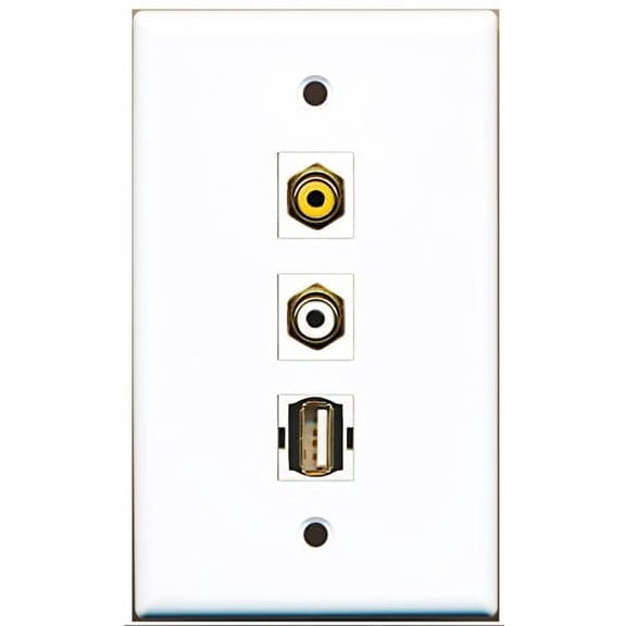 RiteAV - 1 Port RCA White and 1 Port RCA Yellow and 1 Port USB A-A Wall Plate