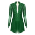 thumbnail image 3 of Alvivi Womens Figure Skating Dance Leotard Shiny Rhinestones Mock Neck Sheer Mesh Long Sleeve Dress Dark Green XL, 3 of 7