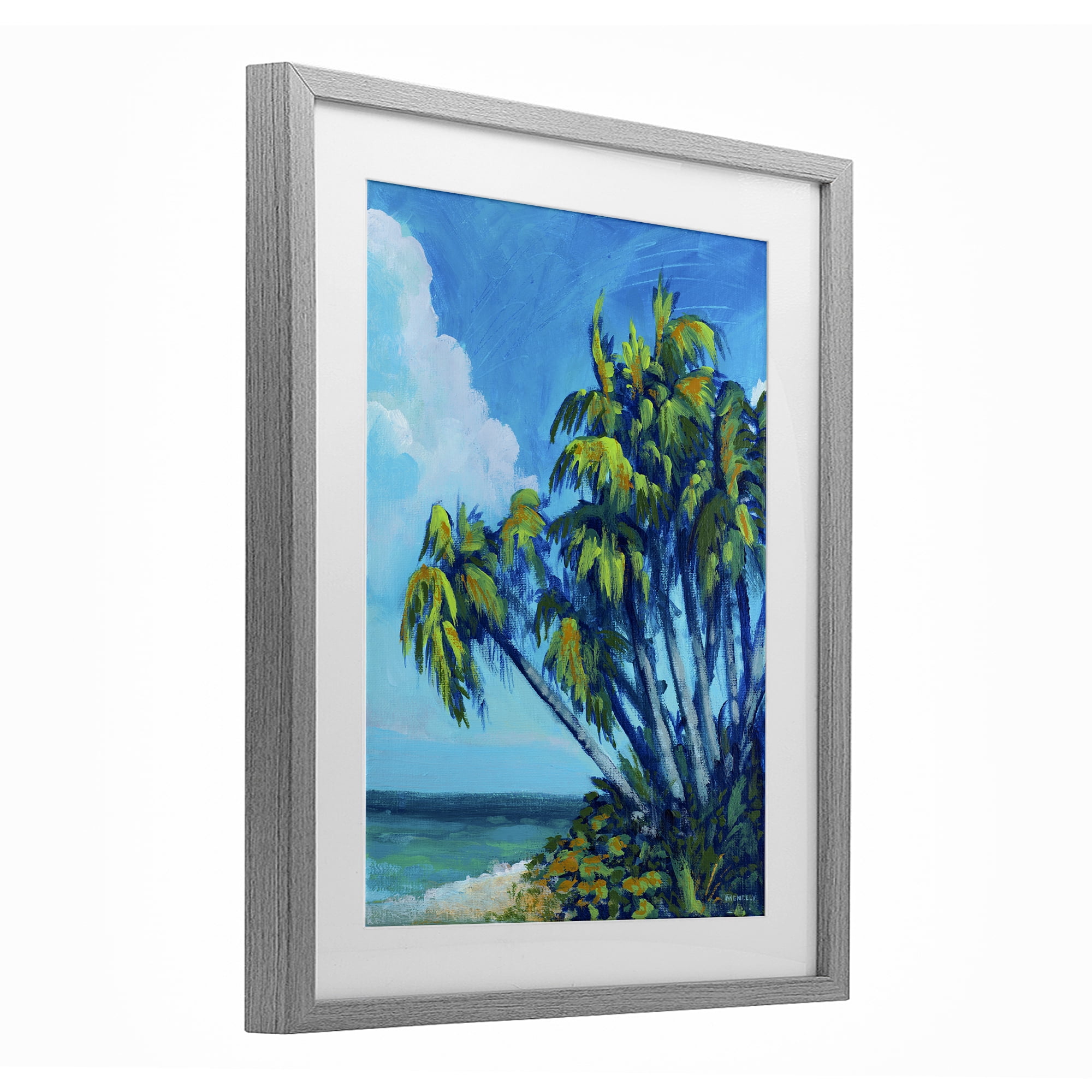 Stupell Industries Cerulean Sky & Palms Gray Framed Print Under Glass, design by Dan Meneely