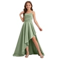 thumbnail image 4 of CHEEREAM Teens Junior Bridesmaid Dresses Ruffle Slit Flower Dress For Girl Square Neck Spaghetti Strap Formal High Low Dresses For Kids, 4 of 6