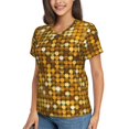 thumbnail image 2 of Vsdgher Bright Shiny Golden Women Shirts V Neck Short Sleeve Tops T-Shirt Basic Tees, S to 3XLXX-Large, 2 of 5