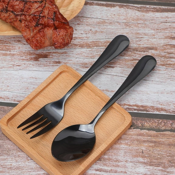 Greenadscape 8Pcs Black Spoons and Forks Set Heavy Duty Teaspoons Easy to Clean Restaurant Use