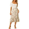 thumbnail image 2 of MODA NOVA Juniors Printed Elastic High Waist Ruffled Hem Zipper Midi Skirt, 2 of 5