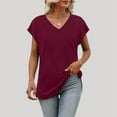 thumbnail image 2 of VBARHMQRT Crew Neck T Shirts for Women Long Sleeve Summer Fashion Casual V Neck Low Neckline Ultra Short Sleeved Solid Color Printed Loose T Shirt Top Womens Black T Shirt Crop Purple Tops for Women, 2 of 5