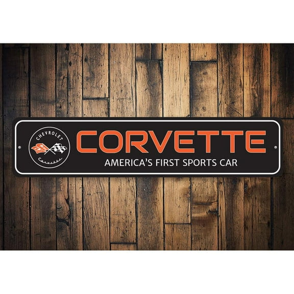Corvette Sports Car Novelty Decor, Metal Wall Sign - 4x18 Inches