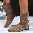 thumbnail image 2 of Boots for Women Winter Casual Ankle Boots Solid Color Belt Buckle Pointy Toe Sleeves Chunky Heel Low Heel Mid-Calf Boots, 2 of 8