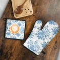 thumbnail image 4 of Blue Pioneer Flower Kitchen Oven Mitt and Pot Holder Sets 2 Pcs for Baking, Cooking and Grilling, Heat Resistant Up To 392 °F, 4 of 5