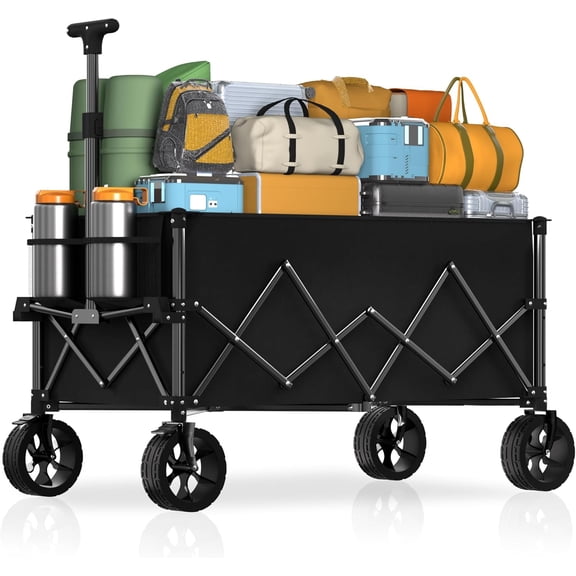 7.8 cu ft Extra Large Wagons Carts Foldable with 360lbs Weight Capacity Heavy Duty Beach Wagon with Big Wheels for Sand All Terrain Collapsible Folding Utility for Camping, Garden, Sports, Shopping
