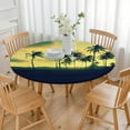 thumbnail image 3 of Elastic Table Cover Round Tablecloth with Tropical Paradise and Summer Beach Palm Trees Designs, Waterproof and Stain-Resistant Vinyl, Backed for Secure Fit and Heat Resistance, 3 of 7