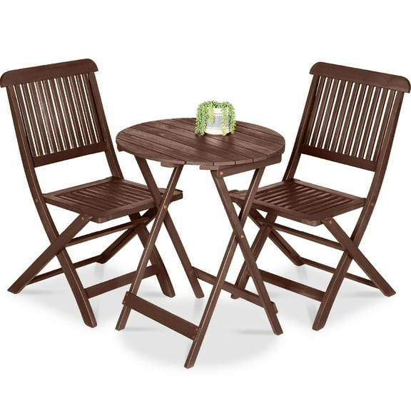 Best Choice Products 3-Piece Acacia Wood Bistro Set, Folding Patio Furniture w/ 2 Chairs, Table - Brown