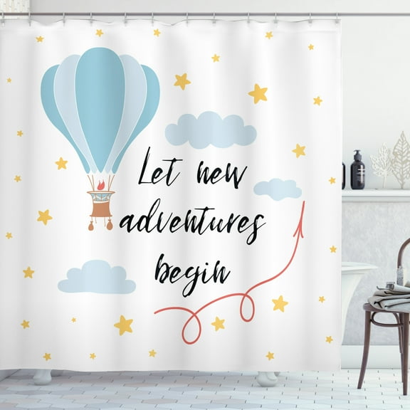Ambesonne Adventure Shower Curtain, Air Balloon Sky Words, 69"Wx70"L, Multicolor