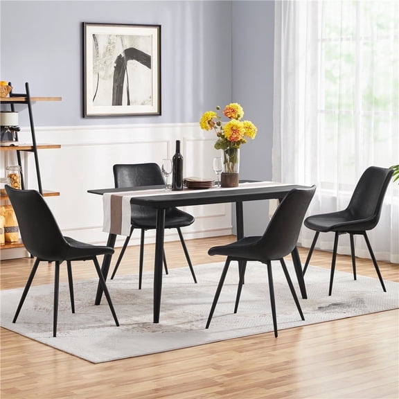 Yaheetech Faux Leather Dining Chairs with Metal Legs, Black (Set of 4)