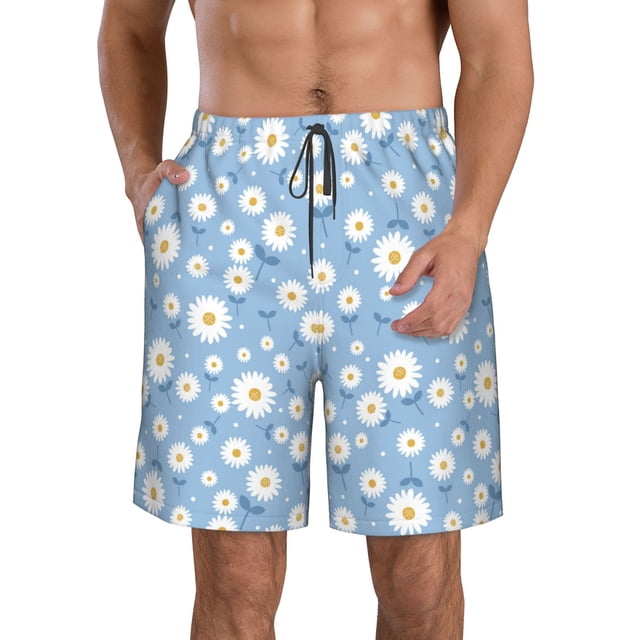 Balery Daisies Flowers Traje de Baño Estilo Hawaiano para Hombre, Shorts de Secado Rápido con Bolsillos-3X-Large