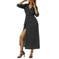 thumbnail image 6 of Franhais Women Tie-up Mid-rise Dress, Adults Solid Color/Print Long Sleeve V-neck One-piece, 6 of 9