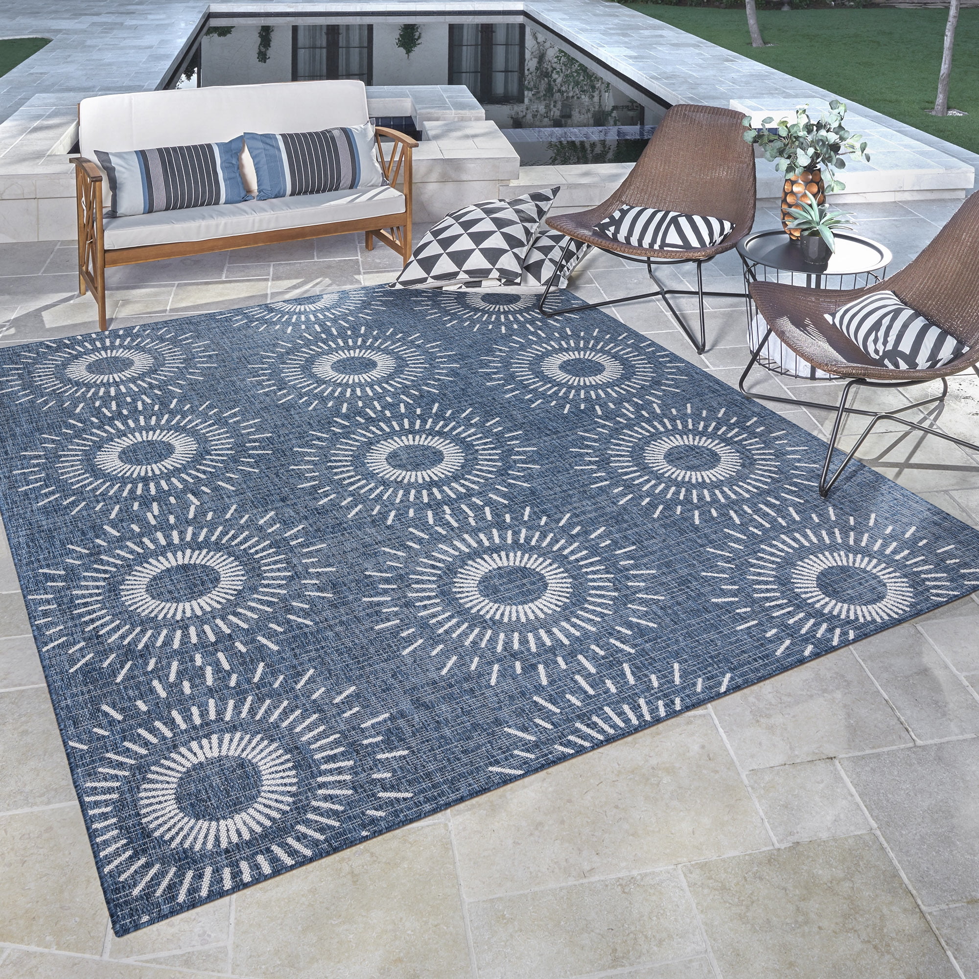 Savara Ziba Indoor/ Outdoor Polypropylene Navy Flat Weave Area Rug, 9x13