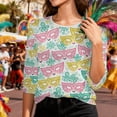 thumbnail image 6 of Mceream Mardi Gras Shirts for Women Bling Glitter Carnival Outfits 3/4 Sleeve Tunic Tops Funny Mask Graphic Tees Crewneck Vintage Mask Print Blouses Plus Size Multicolor M, 6 of 9