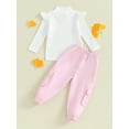 thumbnail image 3 of Toddler Girls 2PCS Pants Sets White Long Sleeve Ruffle Tops Pink Cargo Pants Sets, 3 of 8