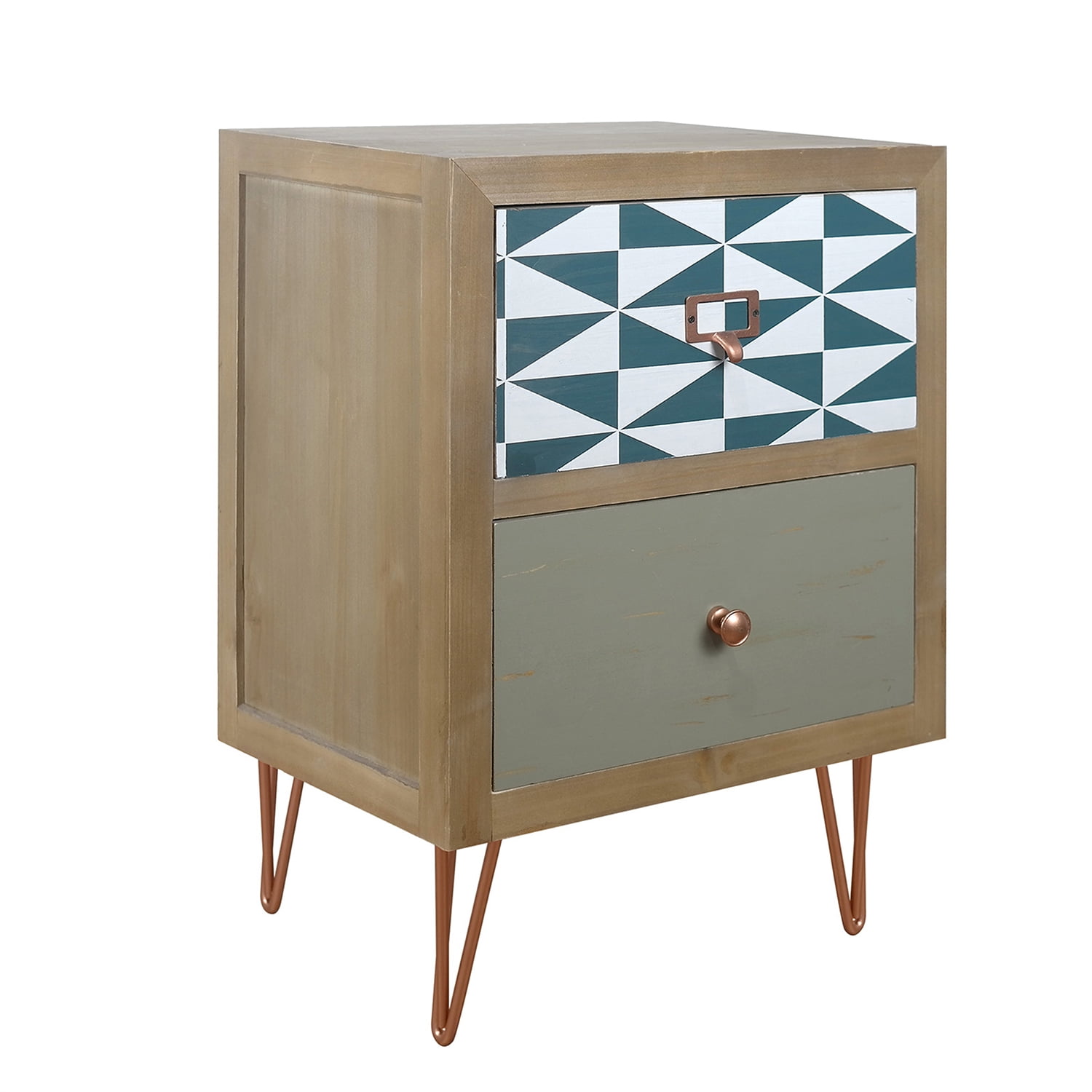 Kadyn 2 Drawers Wooden Nightstand, Modern Style Bedside Table with Metal Feet, Storage Sofa Side Table for Living Room and Bedroom, Natural Kadyn 2 Drawers Wooden Nightstand, Modern Style Bedside Table with Metal Feet, Storage Sofa Side Table for Living Room and Bedroom, Natural