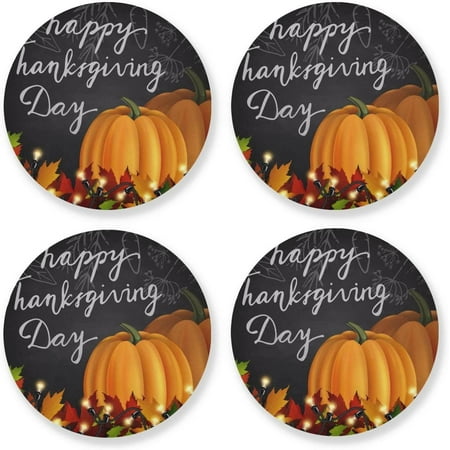 

Hyjoy Thanksgiving Pumpkin Round Coaster Heat Resistant Absorbent Drink Coaster 4 Pcs for Kitchen Bar Cafe Decor