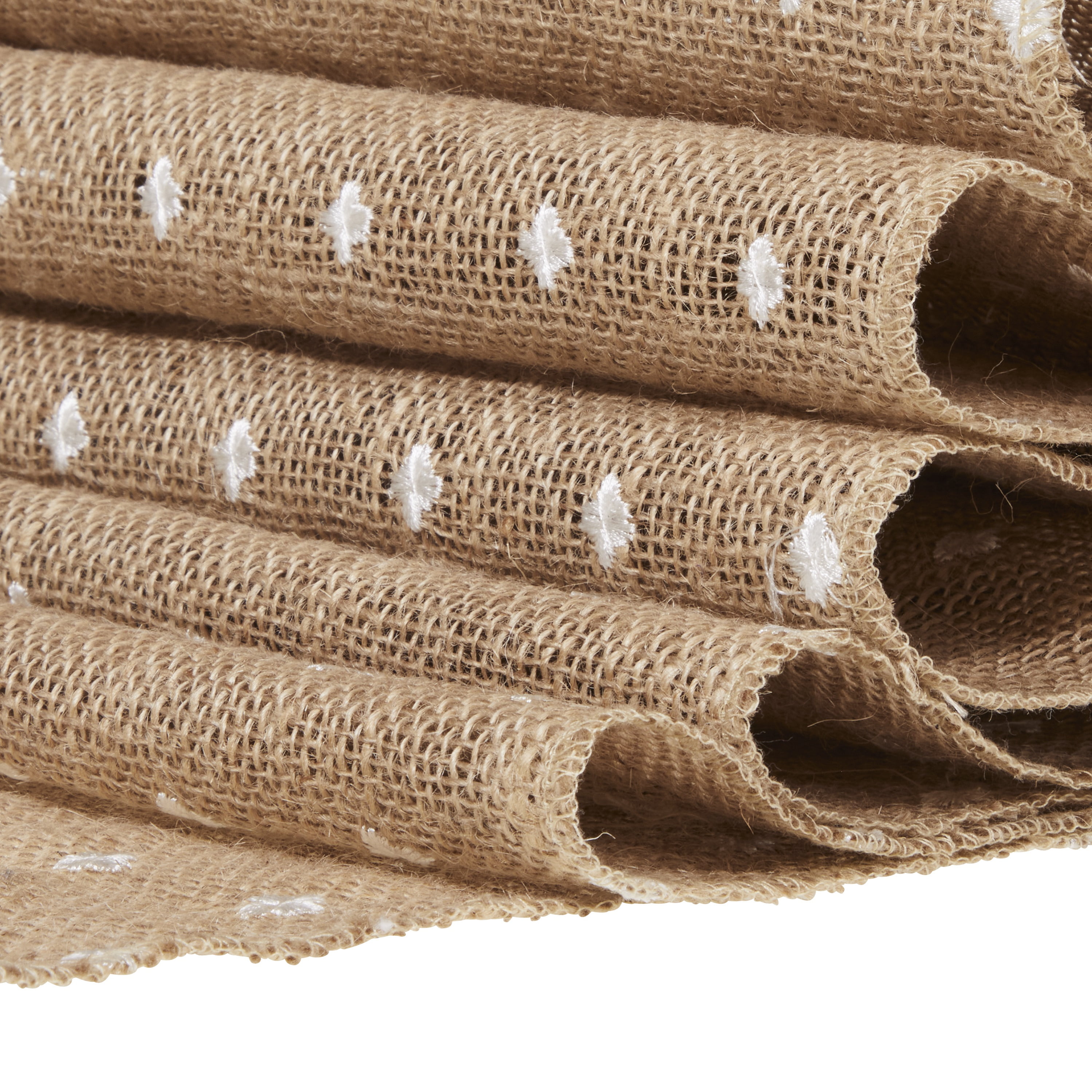 Love, Laugh, Craft Natural Jute Burlap Table Runner Roll, Finished Edges, 12"Wx3-Yds, White Dots