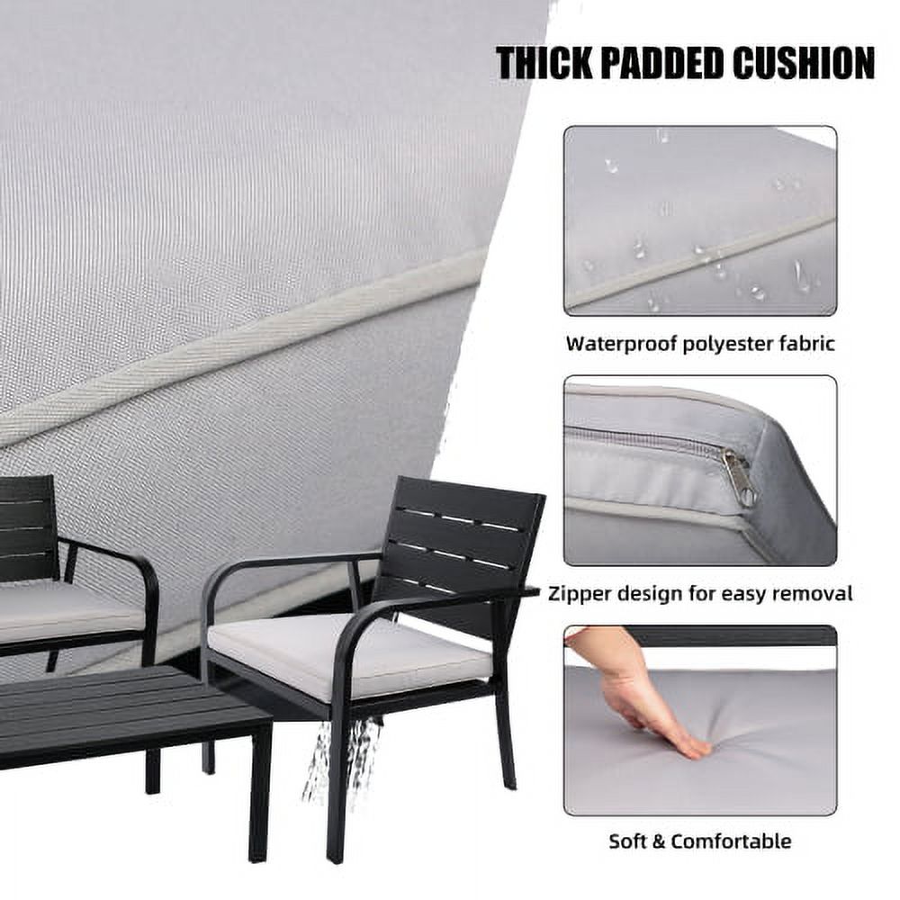 4PCS Patio Furniture Set,All Weather Garden Sofa Set,Including 2 Patio Chairs ,Loveseat and Coffee Table,Wood Grain PE Steel Frame Sectional Sofa Set with Zippered Cushions,for Backyard Balcony Lawn - image 5 of 7