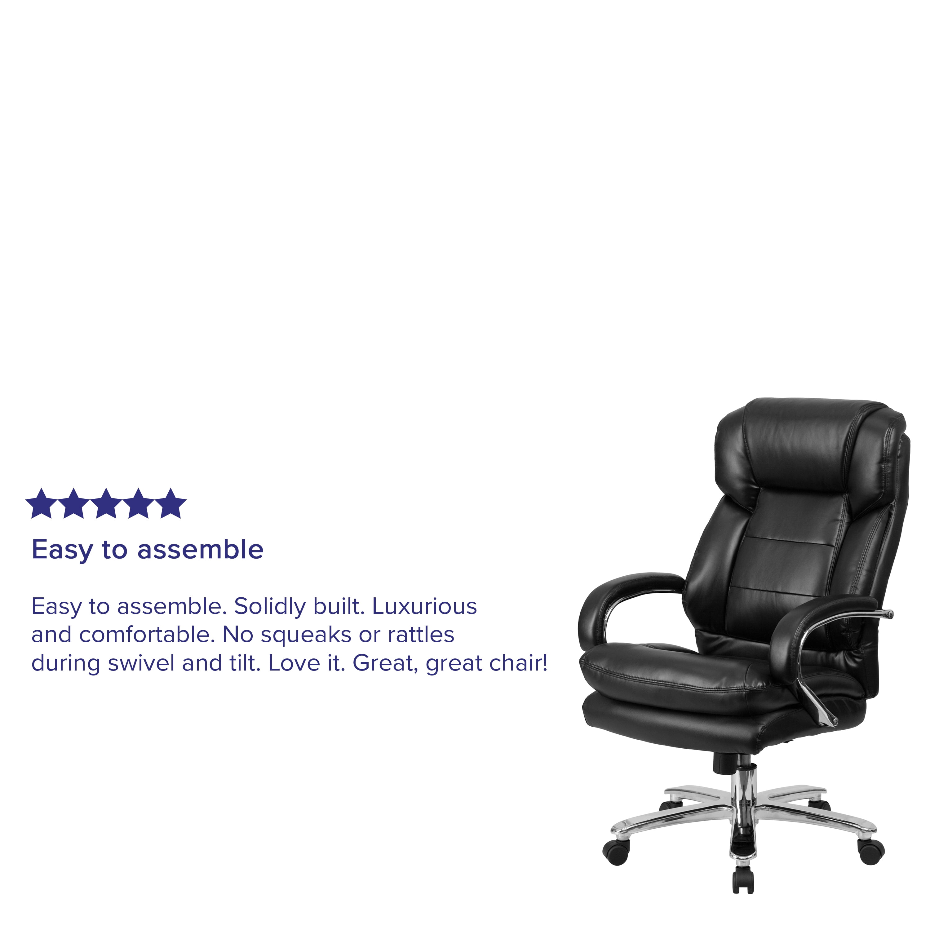 Emma + Oliver 24/7 500 lb. Big & Tall Black LeatherSoft Ergonomic Office Chair with Loop Arms