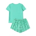 thumbnail image 2 of Short Sleeve Crew Neck Plus Size Sleepwear Printed Polyester Two Piece Set Of Shorts And Top,Women's Casual Print T-Shirt Nightwear, 2 of 5