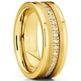 thumbnail image 1 of Men's Goldtone Tungsten Ring Wedding Band Cubic Zirconia Comfort-Fit 8MM, 1 of 5