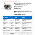 thumbnail image 2 of Right Headlight Assembly - Compatible with 2005 - 2006 Toyota Tundra, 2 of 2