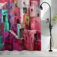 thumbnail image 2 of Abstract Red Small Stall Shower Curtain, Waterproof Shower Curtains for Bathroom, Painting Buildings Geometric Color Block Washable Fabric Bath Curtain for Bathtub Decoration with Hooks 36x72 Inches, 2 of 9