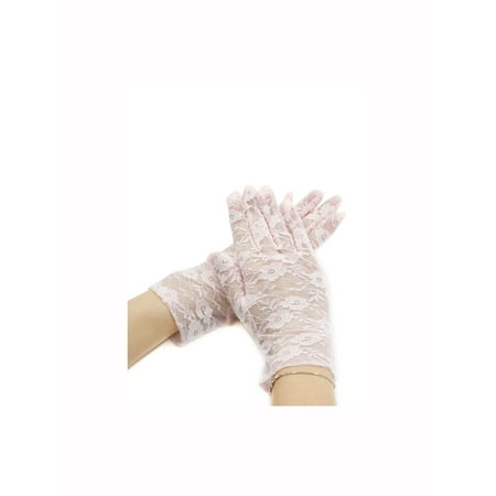 Stretch Lace Wrist Length Gloves - Lady Floral Lace Wrist Length Full Finger Gloves Pair