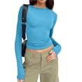 thumbnail image 2 of Manxivoo Womens Tops WomenâS Long Sleeve Round Neck Crop Top Tee Shirt Basic Solid Tight Slim Fit Cropped Shirt Workout Yoga Long Sleeve Shirts for Women Blue, 2 of 6