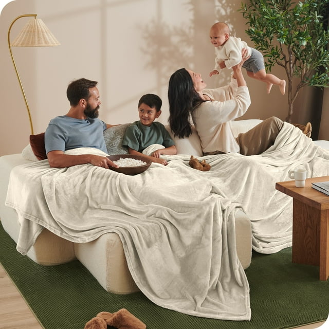 Bare Home Microplush Fleece Blanket - 300 GSM - Fuzzy Microfleece - Soft & Plush - Giant, Oyster
