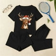 thumbnail image 2 of REORIAFEE Loungewear Sets for Women 3 Piece Christmas 3 Piece Pajama Short Sleeve Top and Shorts Santa Graphic Soft Sleepwear Black XS-2XL, 2 of 7