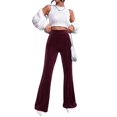 thumbnail image 3 of Women'S Velvet Elastic Waist Flare Leg Palazzo Long Pants Trousers Wine Red S, 3 of 9