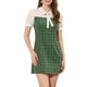 thumbnail image 1 of INSPIRE CHIC Vestido de Manga Corta con Panel Contrastante y Cuello de Corbata a Cuadros Verde S, 1 of 5