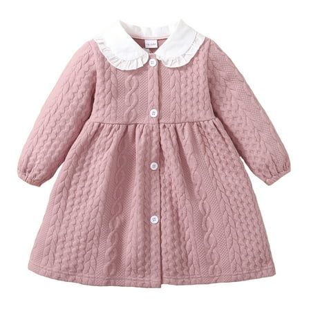 

KIMI BEAR Infant Baby Girls Dress 18 Months Infant Girls Autumn Winter Dress 24 Months Infant Girls Sweet Doll Collar Twist Stripe Long Sleeve Dress Purple