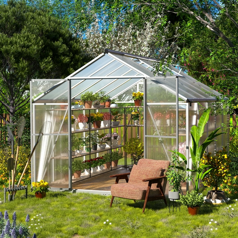 JAXPETY Large 8' x 10' Greenhouse, Aluminum Frame, Lockable Door JAXPETY Large 8' x 10' Greenhouse, Aluminum Frame, Lockable Door