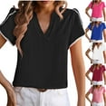 thumbnail image 7 of Lovskoo Summer Tops for Women 2024 Ruffle Short Sleeve Solid Color Trendy Comfortable Breathable V-Neck Blouses Shirt Tops Watermelon Red M, 7 of 7
