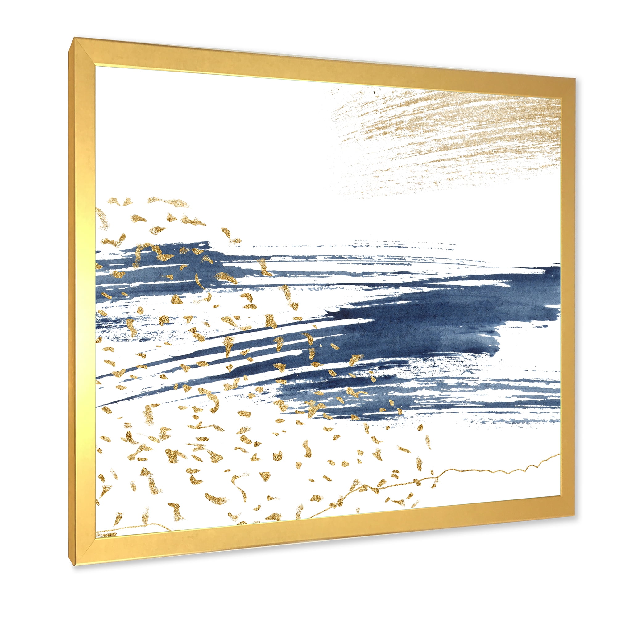 Designart 'Gold and Dark Blue and Abstract I' Modern Framed Art Print