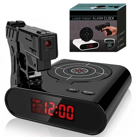 Gun Shooting Alarm Clock Target Shot Game for Bedrooms, LED Display Personalized Bedside Interactive Fun Gadget, Target Creative Clocks for Home Office and Heavy Sleepers