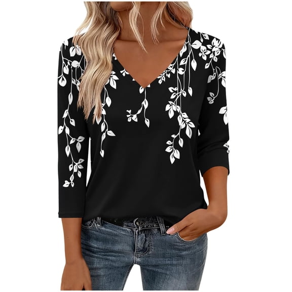 Womens Tops T-Shirts Printed Three Quarter Sleeve Tees