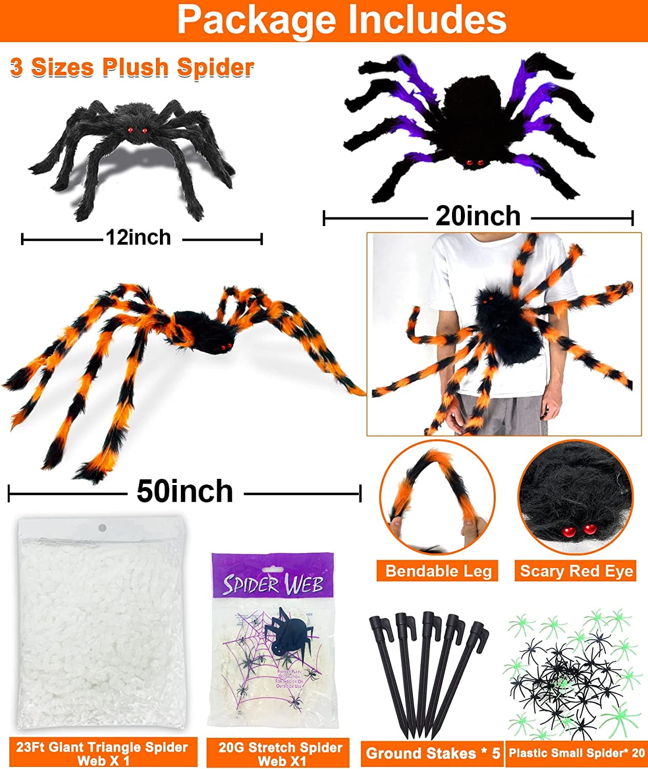 JOYIN 400'' Halloween Spider Web with 63'' Giant Scary Spider, Halloween  Decorations 23 x 18 ft Triangular Spider Web and 120g Stretch Cobweb for