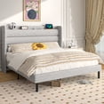 thumbnail image 3 of Frostbloom King Bed Frame with USB & Type-C Charging Station and Linen Fabric Wingback Headboard, Light Gray, 3 of 10