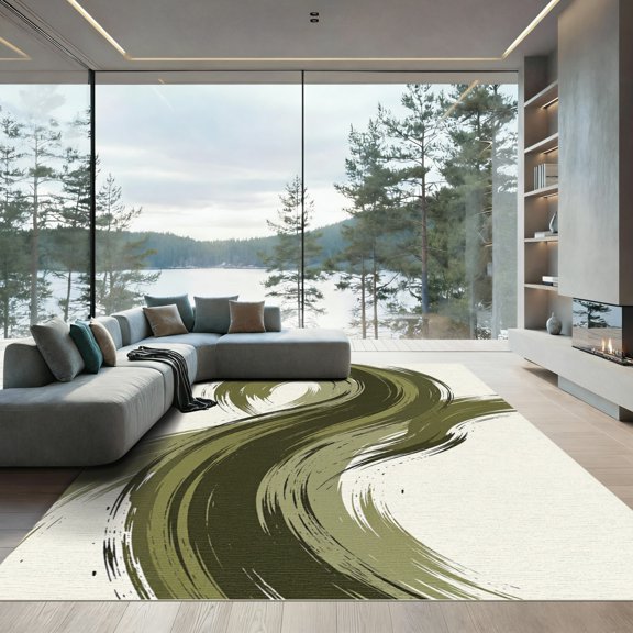 ODIKA 4' x 6' Machine Washable Non-Slip Area Rug, abstract geometric High Traffic Rug, Green, 1149659