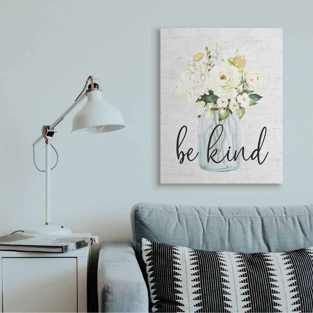 Stupell Industries Be Kind Soft Spring Bouquet Positivity Sentiment Canvas Wall Art Design by Lettered and Lined, 30" x 40"