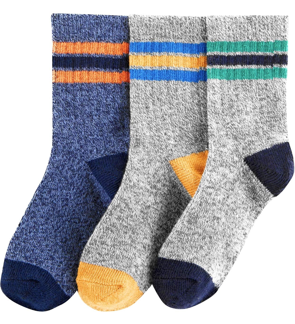 Carterâ€™s 3-Pack Crew Socks with Knit-in Stripes, (Heather Grey/Navy ...