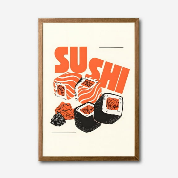 Modern Sushi Canvas Wall Art Bold Kitchen Decor with Japanese Food Illustration