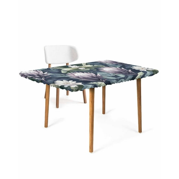 Flower Plant Rectangle Tablecloth, Waterproof Elastic Fitted Table Covers for 5 Foot Tables, 30x60inch Decorative Tablecloths for Picnic, Camping, Outdoor, Vintage Floral Nature Watercolor Palm Leaf