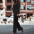 thumbnail image 2 of Mujeres con cuello en V Manga larga Tops Pantalones largos Dos piezas Conjunto sólido Traje casual Wmkox8yi bvn3093, 2 of 8